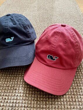 (2) Vineyard Vines Classic Whale Logo Baseball Caps Faded Red & Navy Blue